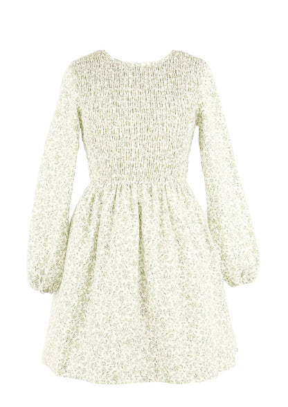Luli & Me Gabby Girls Sophie Shirred Bodice Smocked Dress - Green Floral