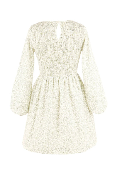 Luli & Me Gabby Girls Sophie Shirred Bodice Smocked Dress - Green Floral