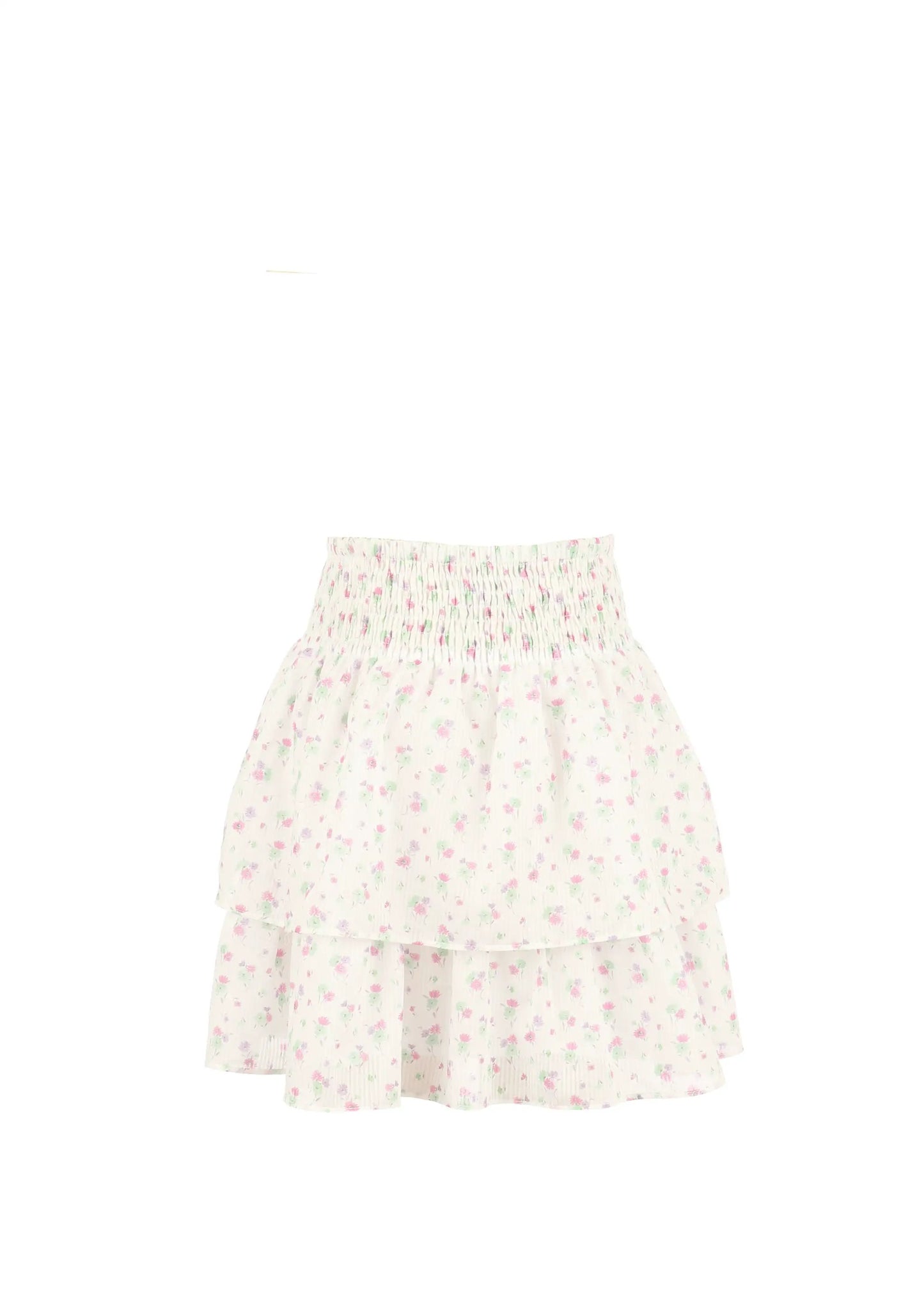 Luli & Me Gabby Girls Pink Floral Tiered Smocked Waist Skirt by Luli & Me
