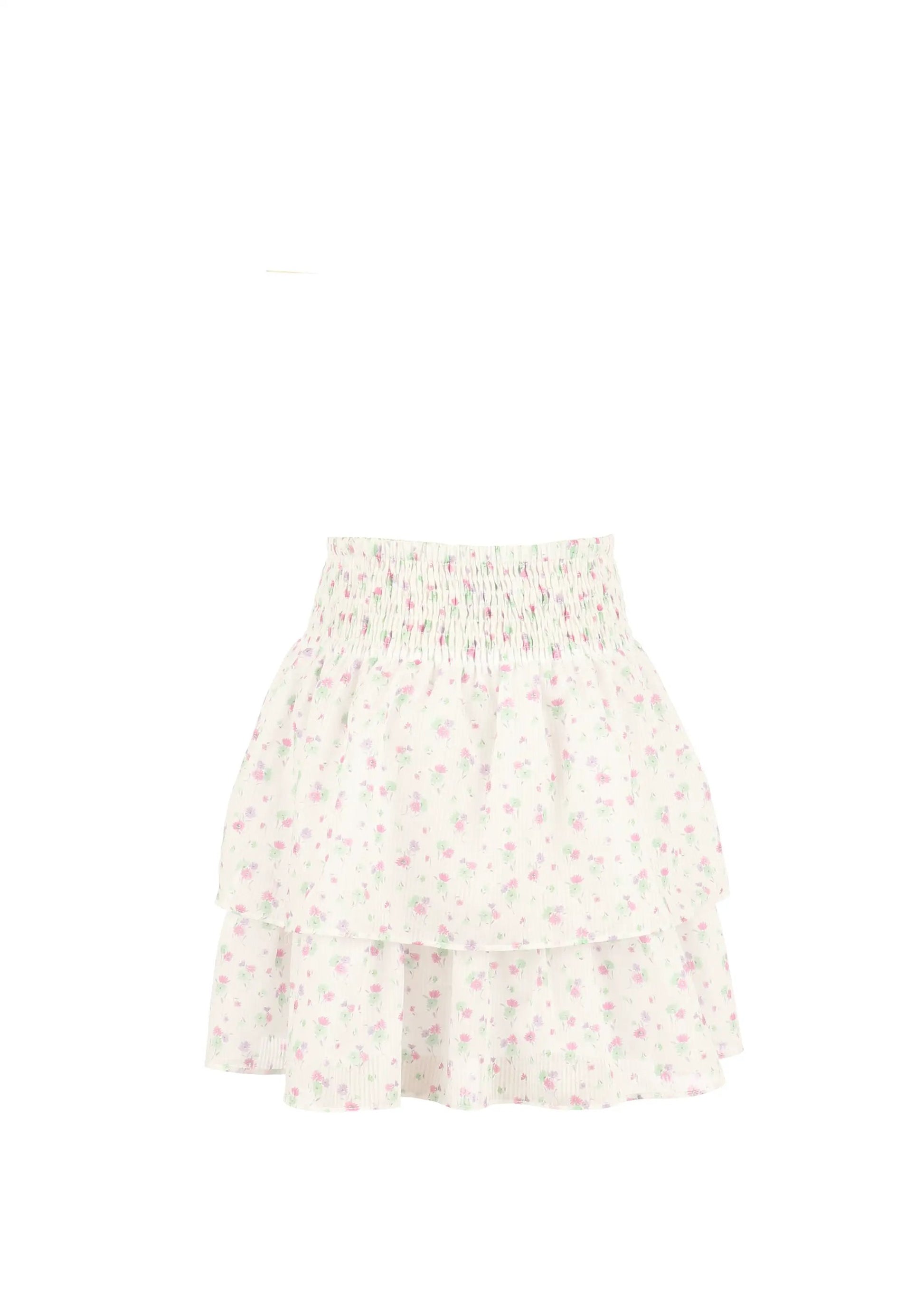 Luli & Me Gabby Girls Pink Floral Tiered Smocked Waist Skirt