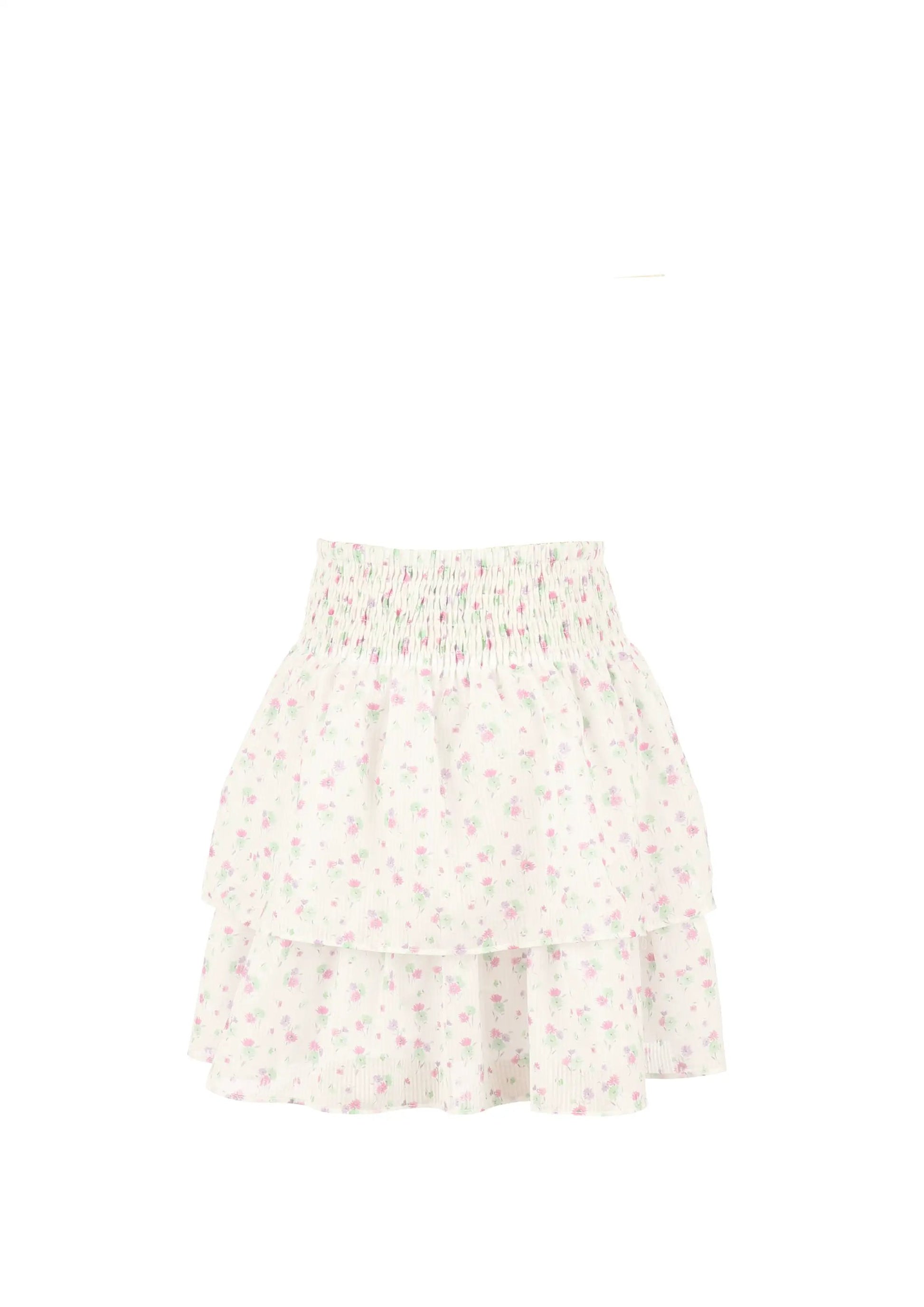 Luli & Me Gabby Girls Pink Floral Tiered Smocked Waist Skirt