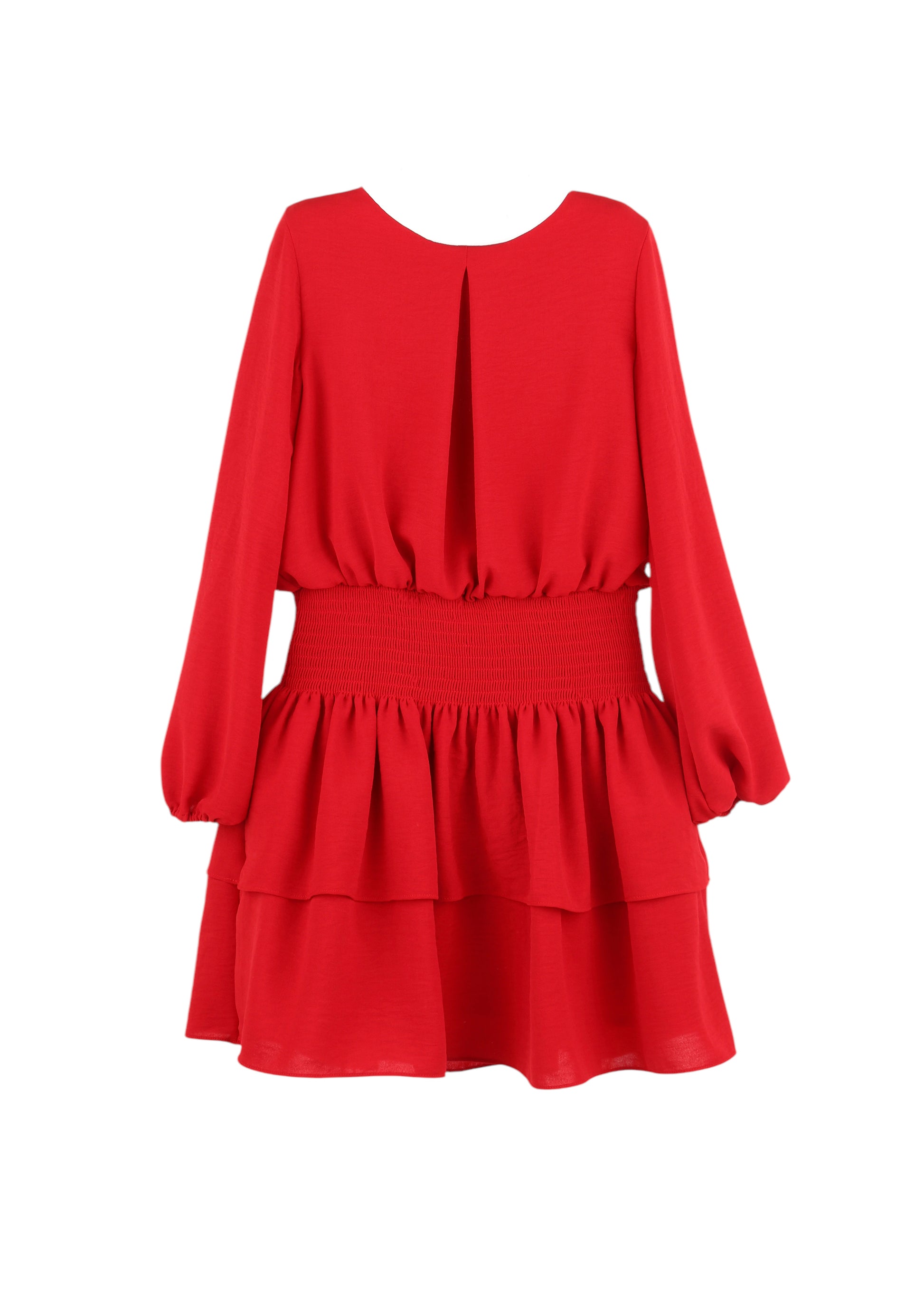 Luli & Me Gabby Girls Amelia Dress - Smocked Waist - Christmas Red