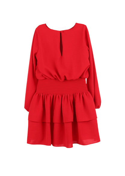 Luli & Me Gabby Girls Amelia Dress - Smocked Waist - Christmas Red by Luli & Me
