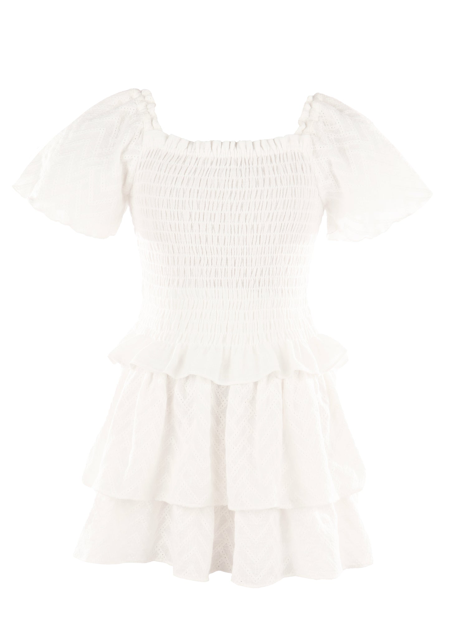 Luli & Me Gabby Girls Ella Smocked Ruffle Skirt Set - White by Luli & Me