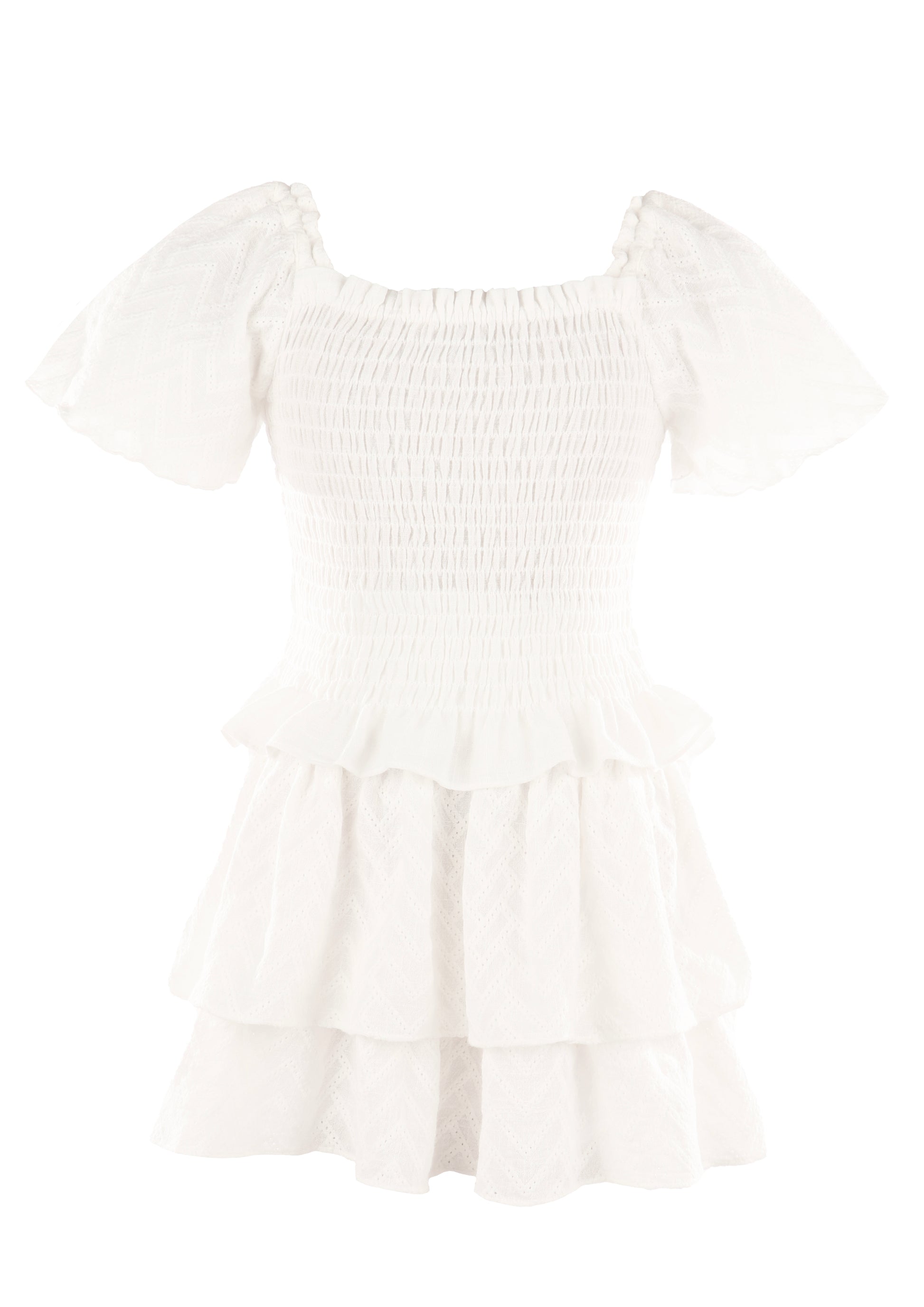 Luli & Me Gabby Girls Ella Smocked Ruffle Skirt Set - White