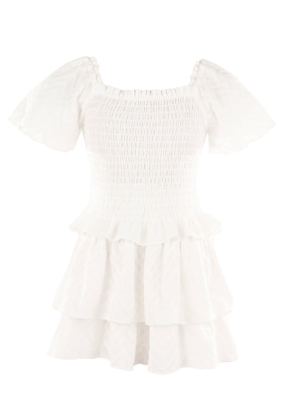 Luli & Me Gabby Girls Ella Smocked Ruffle Skirt Set - White by Luli & Me