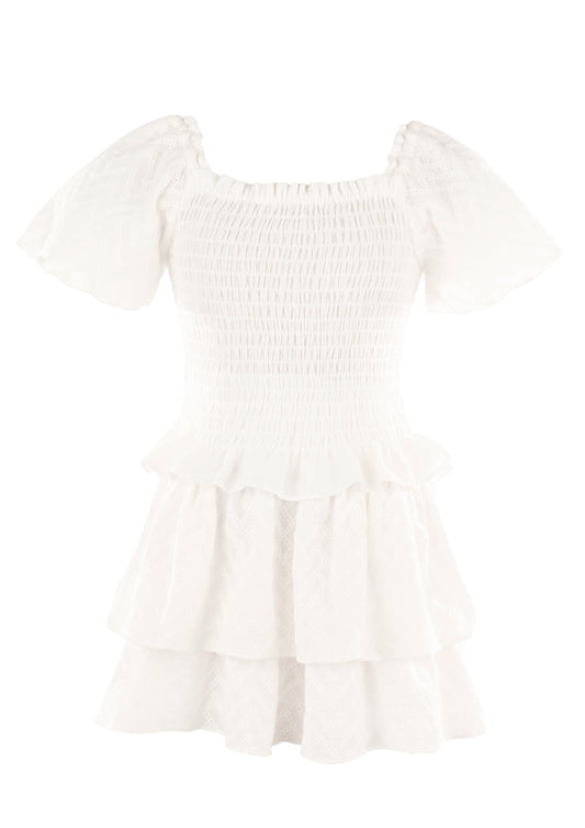 Luli & Me Gabby Girls Ella Smocked Ruffle Skirt Set - White by Luli & Me