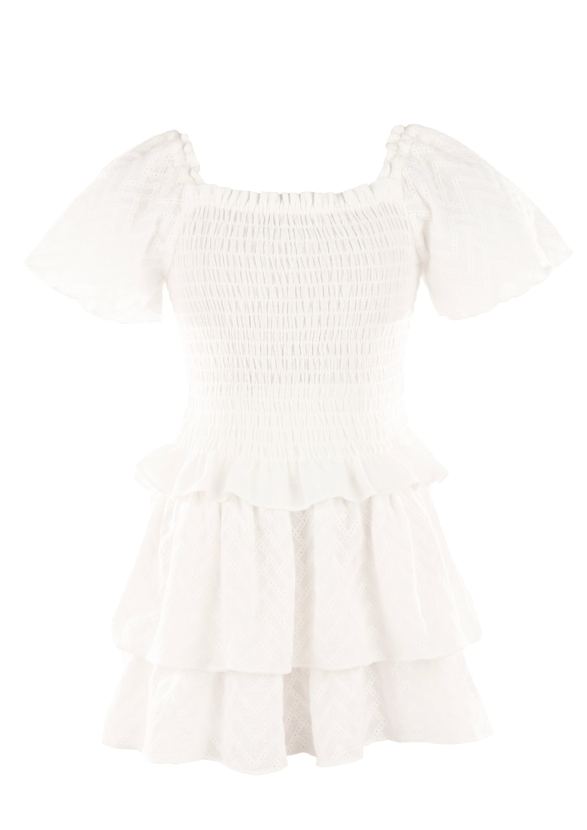 Luli & Me Gabby Girls Ella Smocked Ruffle Skirt Set - White