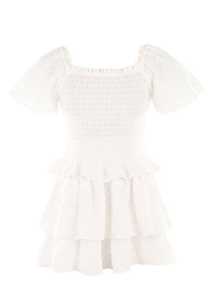 Luli & Me Gabby Girls Ella Smocked Ruffle Skirt Set - White by Luli & Me