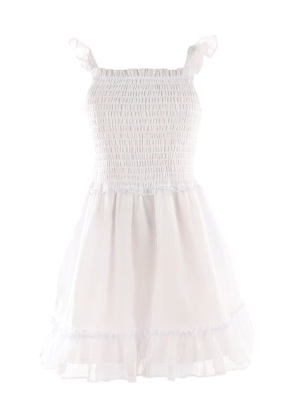 Luli & Me Gabby Girls White Shirred Bodice Sun Dress by Luli & Me