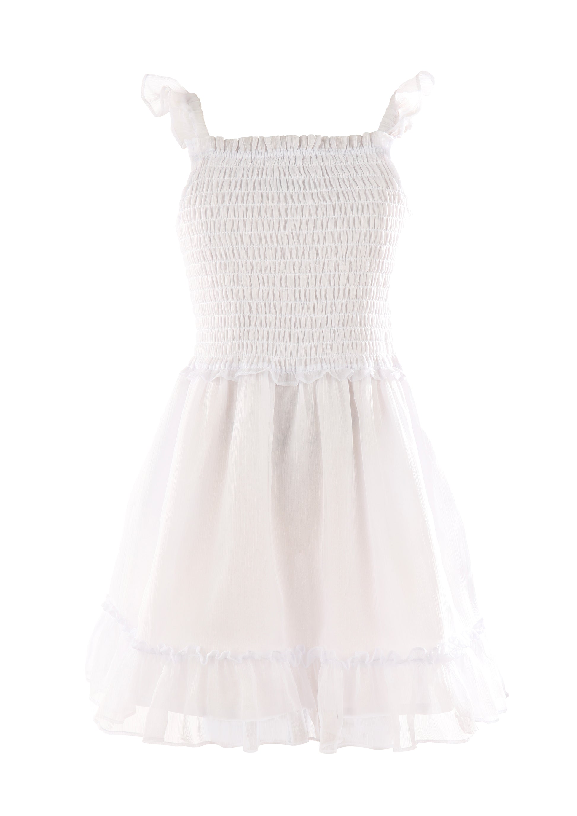 Luli & Me Gabby Girls White Shirred Bodice Sun Dress