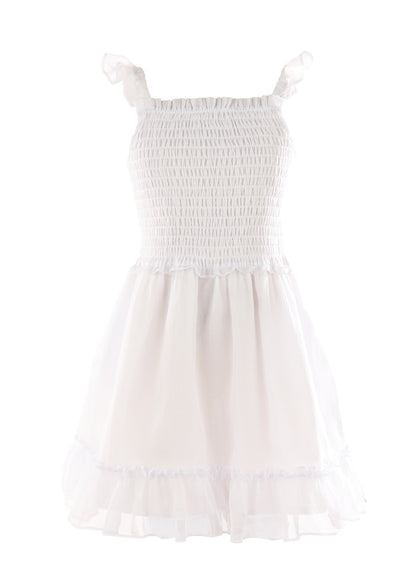 Luli & Me Gabby Girls White Shirred Bodice Sun Dress by Luli & Me