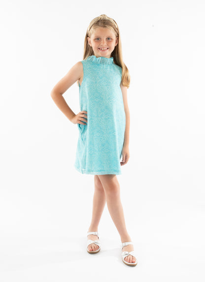 Luli & Me Gabby Girls Blair Dress with Bow in Back - Aqua Print by Luli & Me