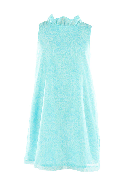 Luli & Me Gabby Girls Blair Dress with Bow in Back - Aqua Print by Luli & Me