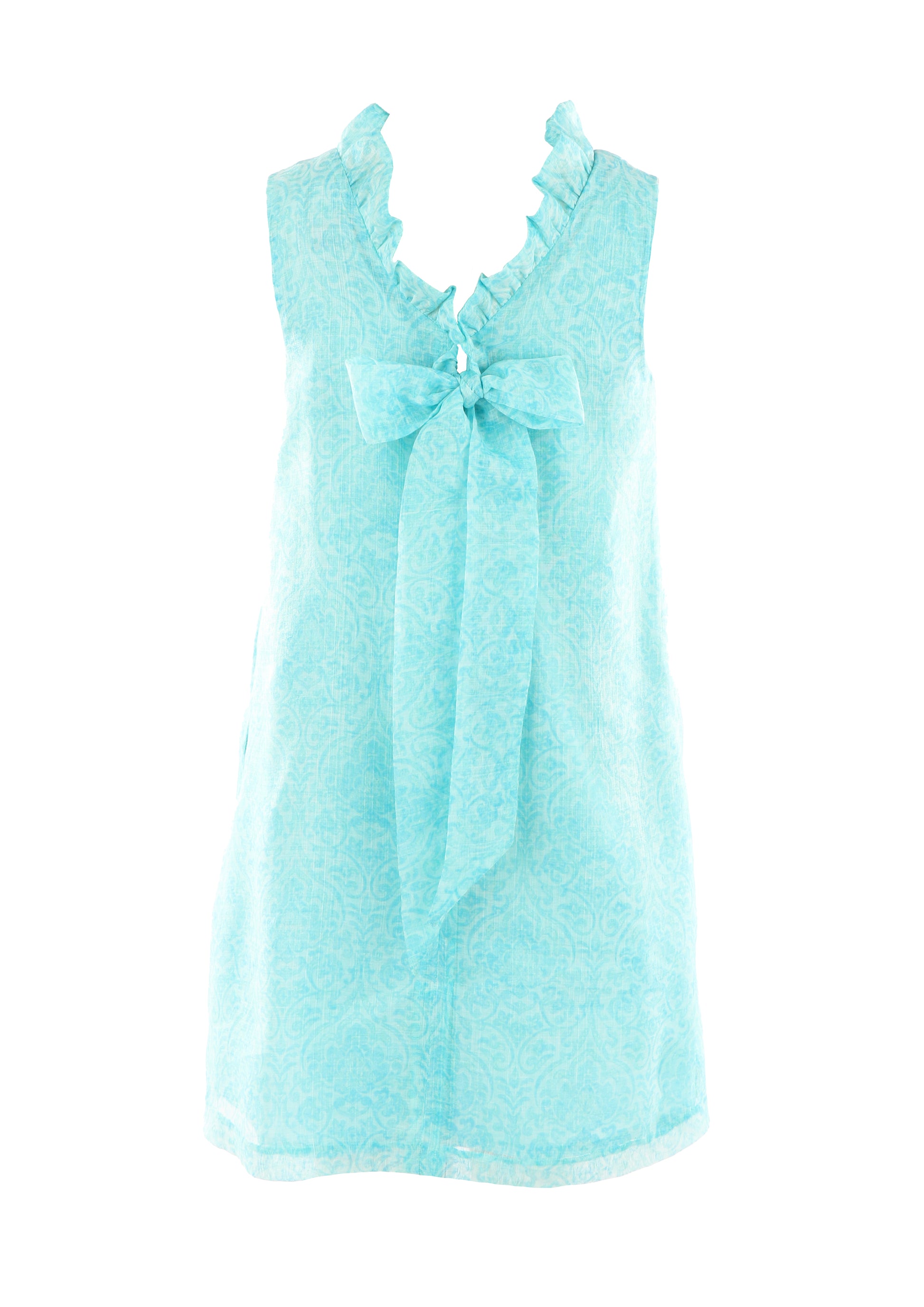 Luli & Me Gabby Girls Blair Dress with Bow in Back - Aqua Print