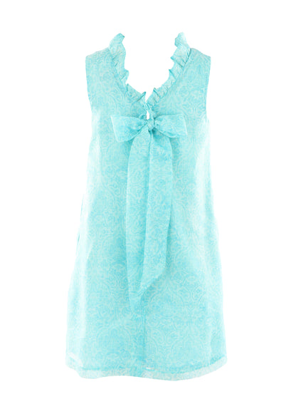 Luli & Me Gabby Girls Blair Dress with Bow in Back - Aqua Print by Luli & Me