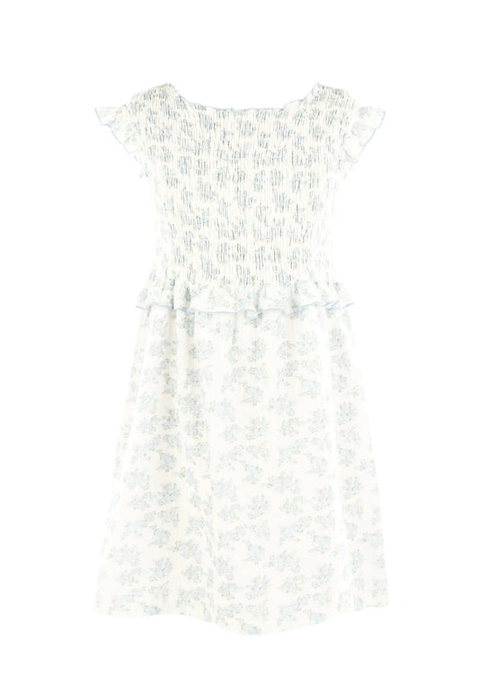 Luli & Me Gabby Girls Smocked Hazel Dress - Blue Floral by Luli & Me