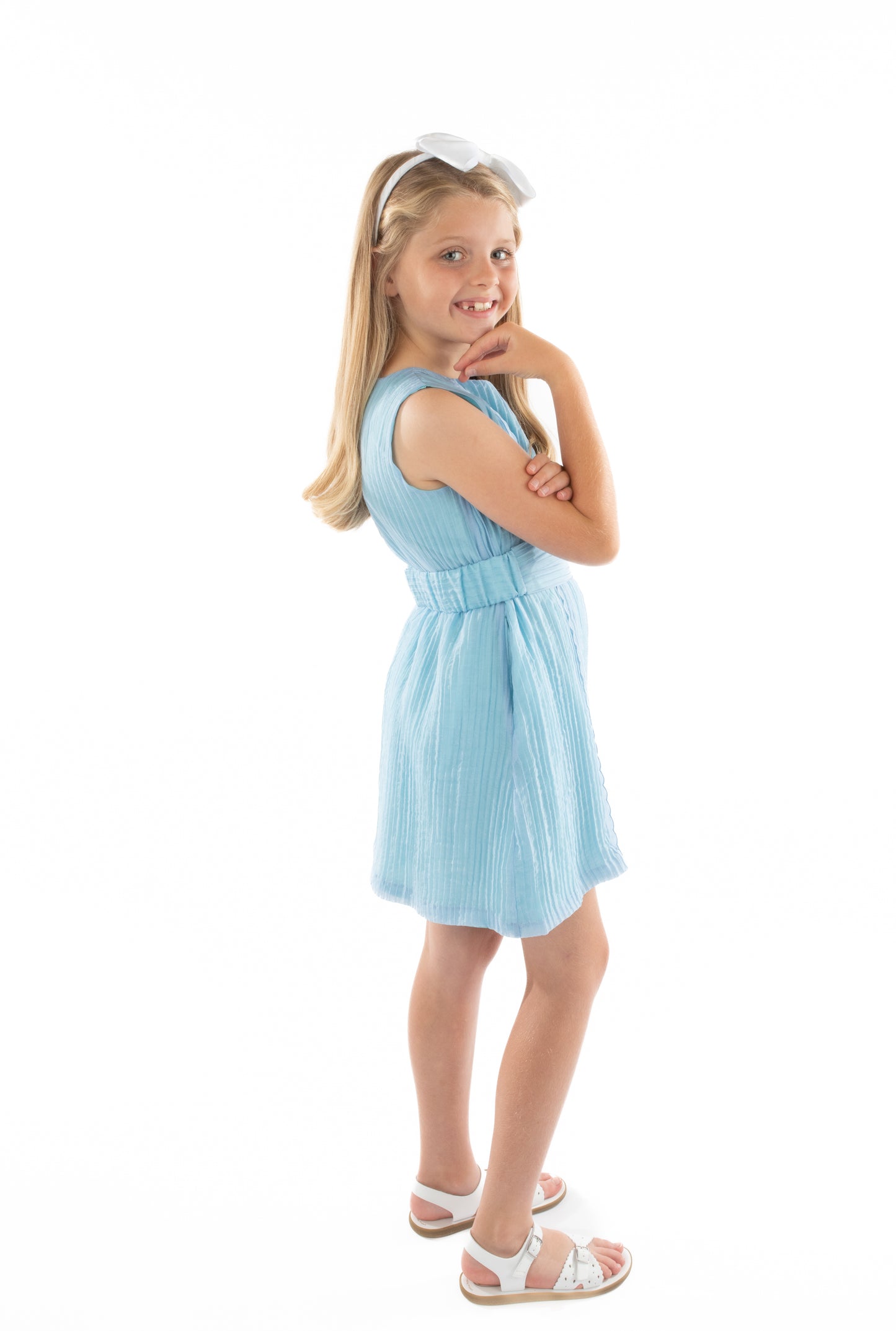 Luli & Me Gabby Girls Grace Sleeveless Dress with Belt - Blue by Luli & Me