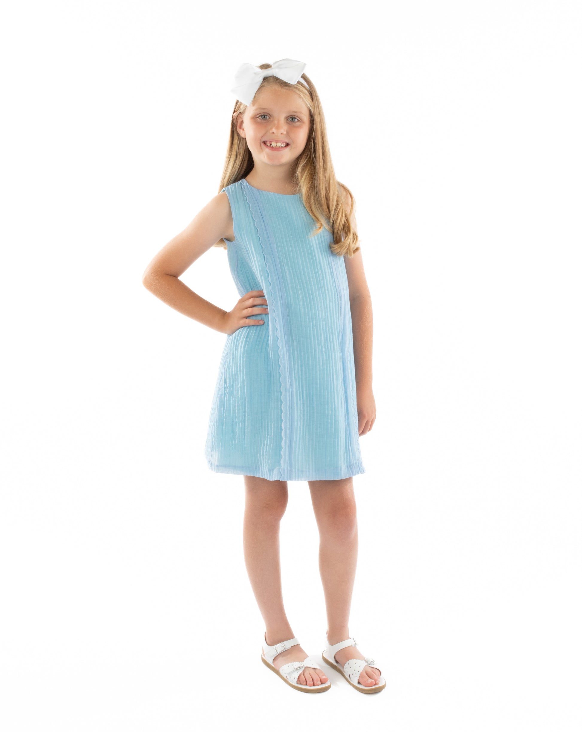 Luli & Me Gabby Girls Grace Sleeveless Dress with Belt - Blue