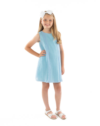 Luli & Me Gabby Girls Grace Sleeveless Dress with Belt - Blue by Luli & Me