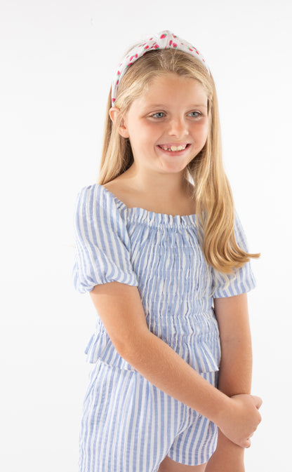 Luli & Me Girls Blue Stripe Smocked Emily Shorts Set by Luli & Me