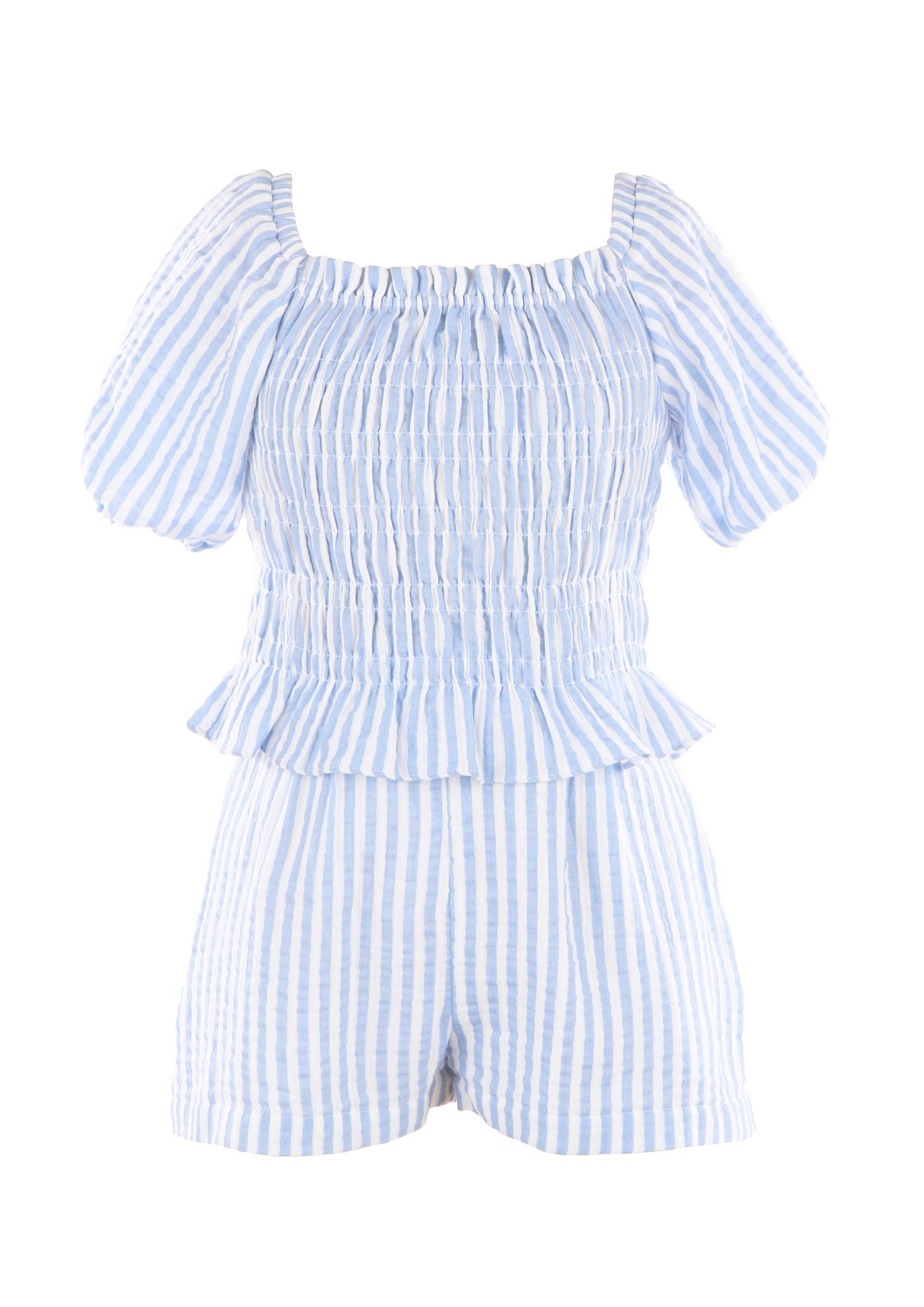 Luli & Me Girls Blue Stripe Smocked Emily Shorts Set by Luli & Me