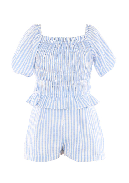 Luli & Me Girls Blue Stripe Smocked Emily Shorts Set by Luli & Me