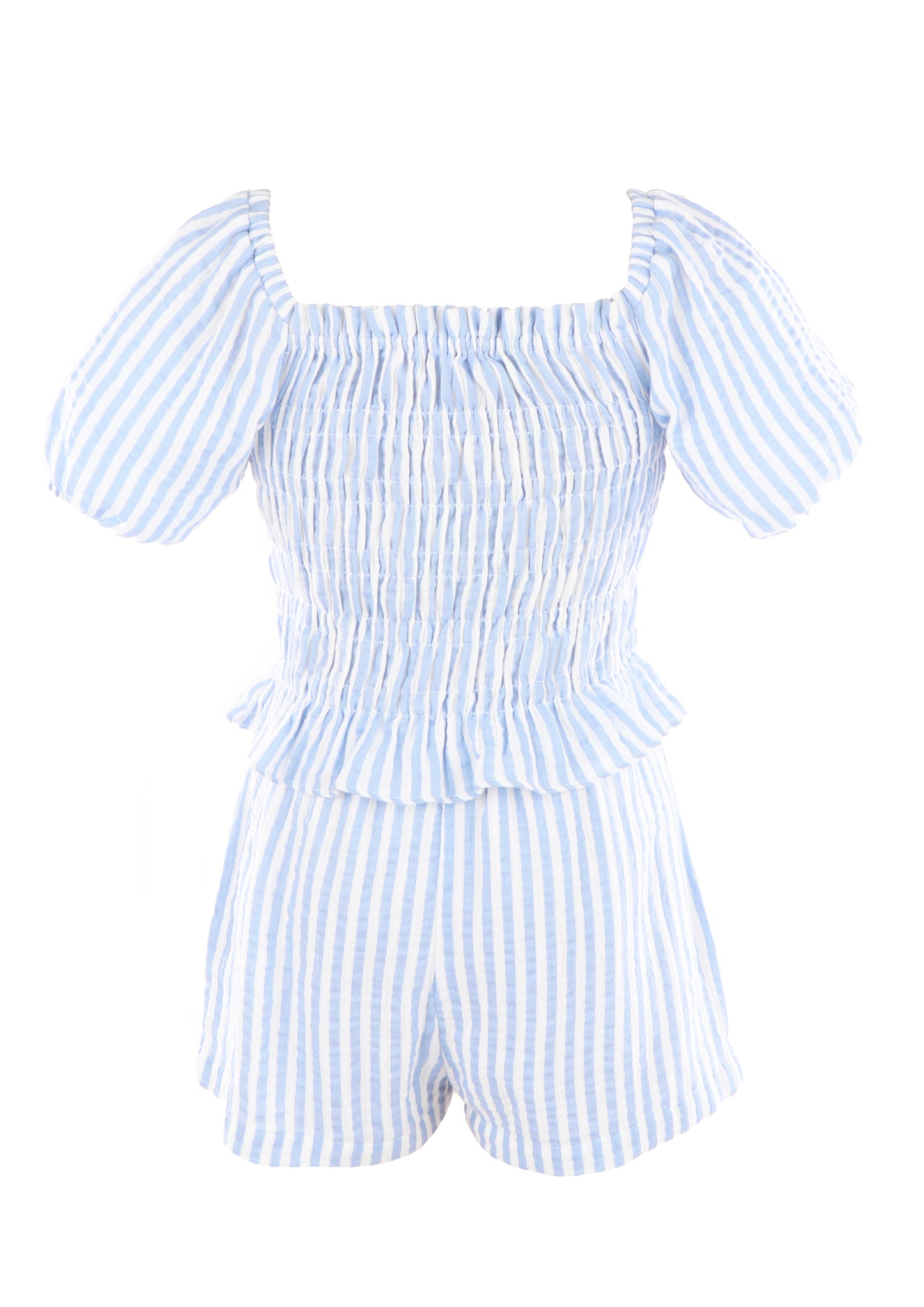 Luli & Me Girls Blue Stripe Smocked Emily Shorts Set by Luli & Me