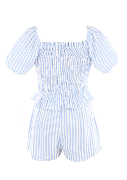 Luli & Me Girls Blue Stripe Smocked Emily Shorts Set by Luli & Me