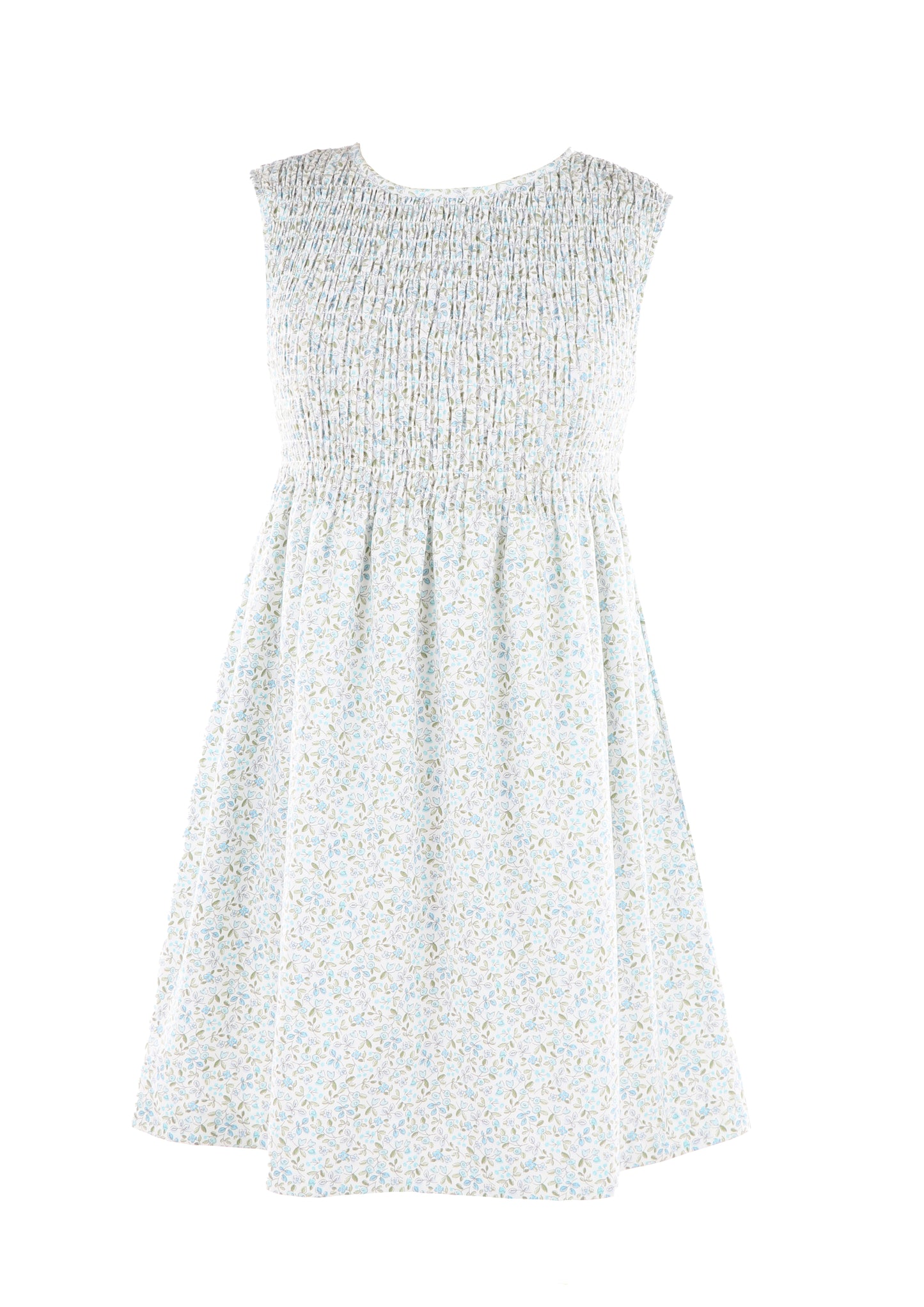 Luli & Me Gabby Girls Sleeveless Smocked Bodice Dress - Floral - Blue by Luli & Me