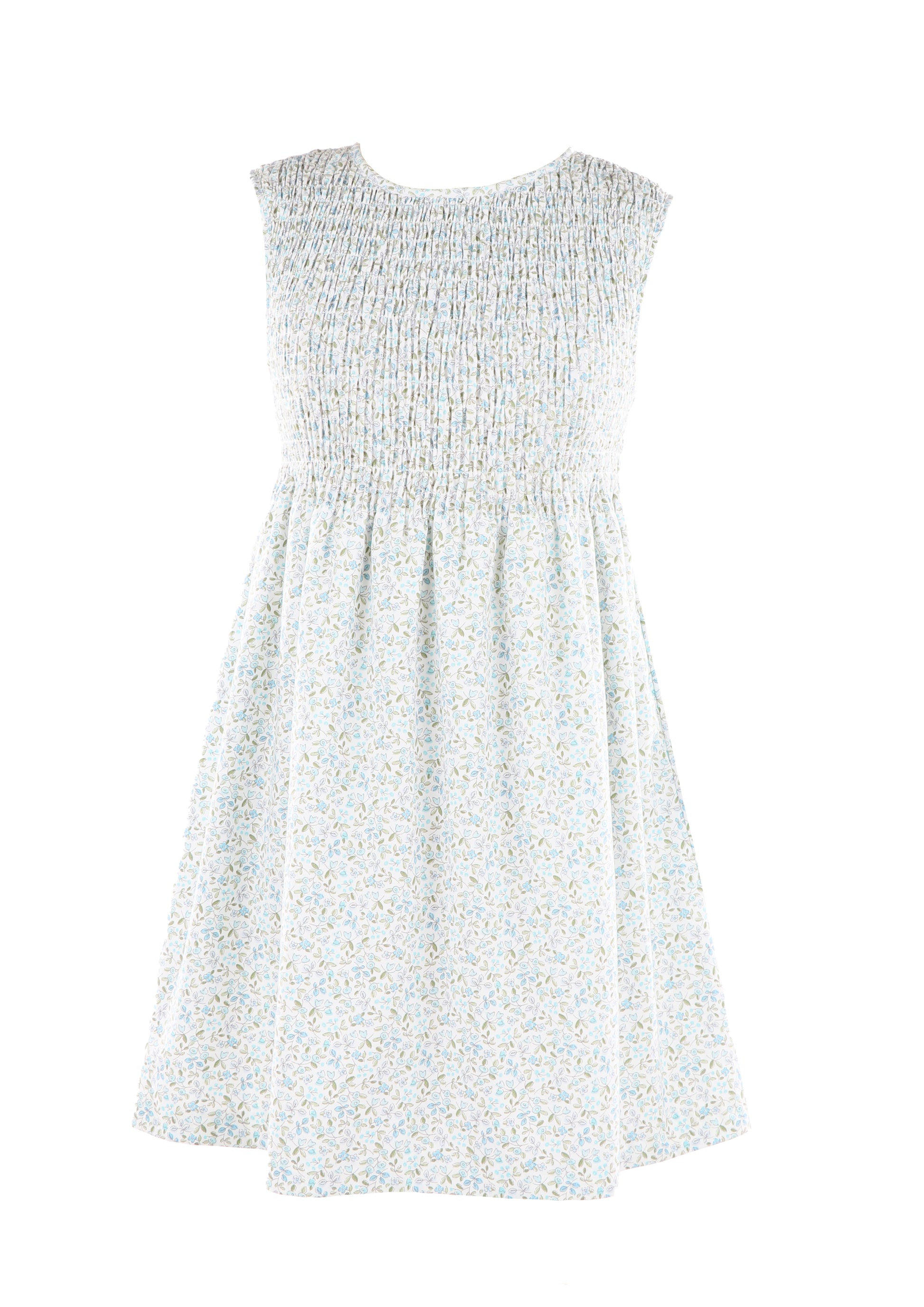 Luli & Me Gabby Girls Sleeveless Smocked Bodice Dress - Floral - Blue