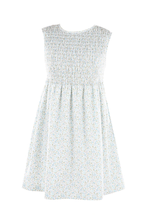 Luli & Me Gabby Girls Sleeveless Smocked Bodice Dress - Floral - Blue by Luli & Me