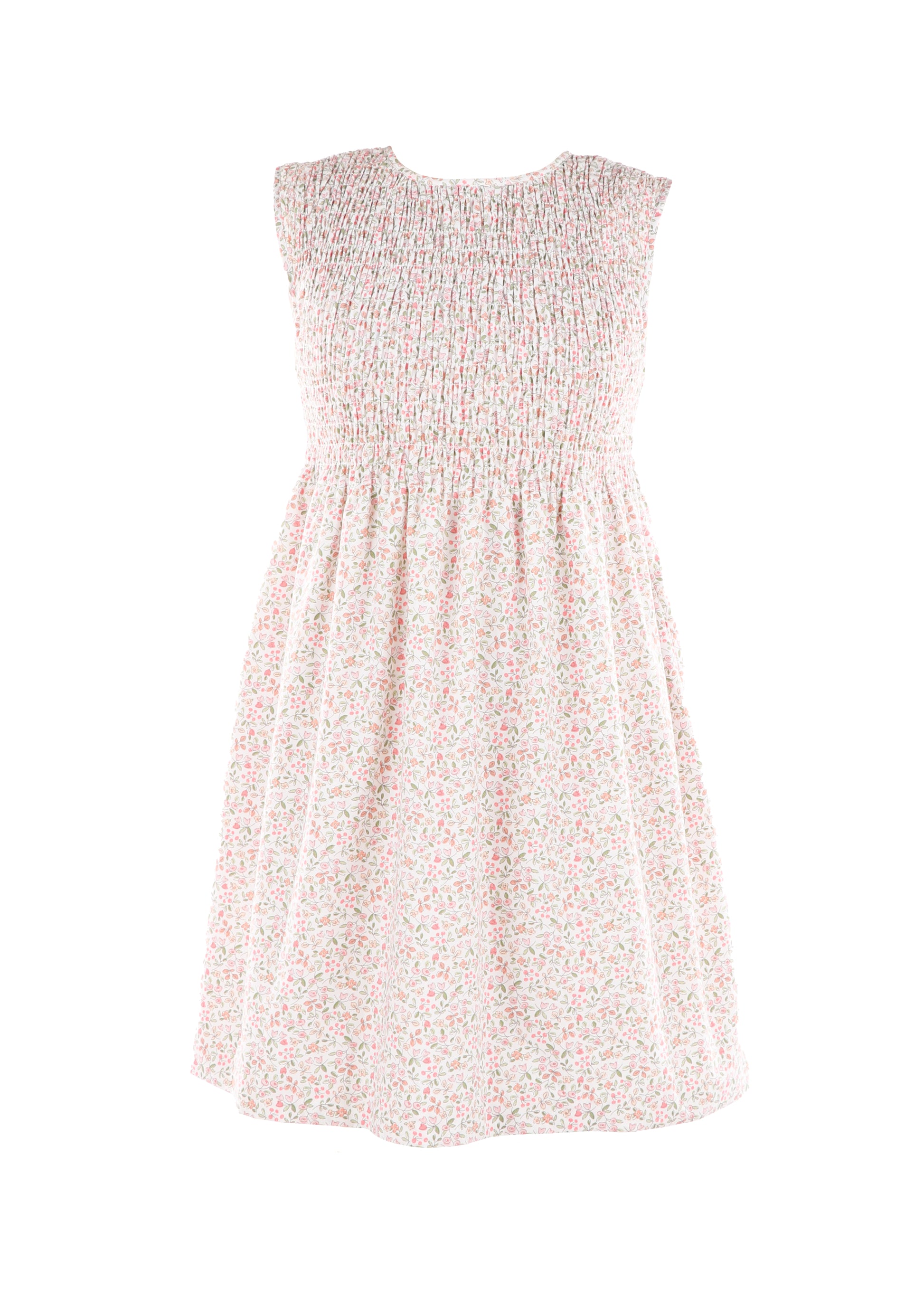 Luli & Me Gabby Girls Sleeveless Smocked Bodice Dress - Floral - Pink