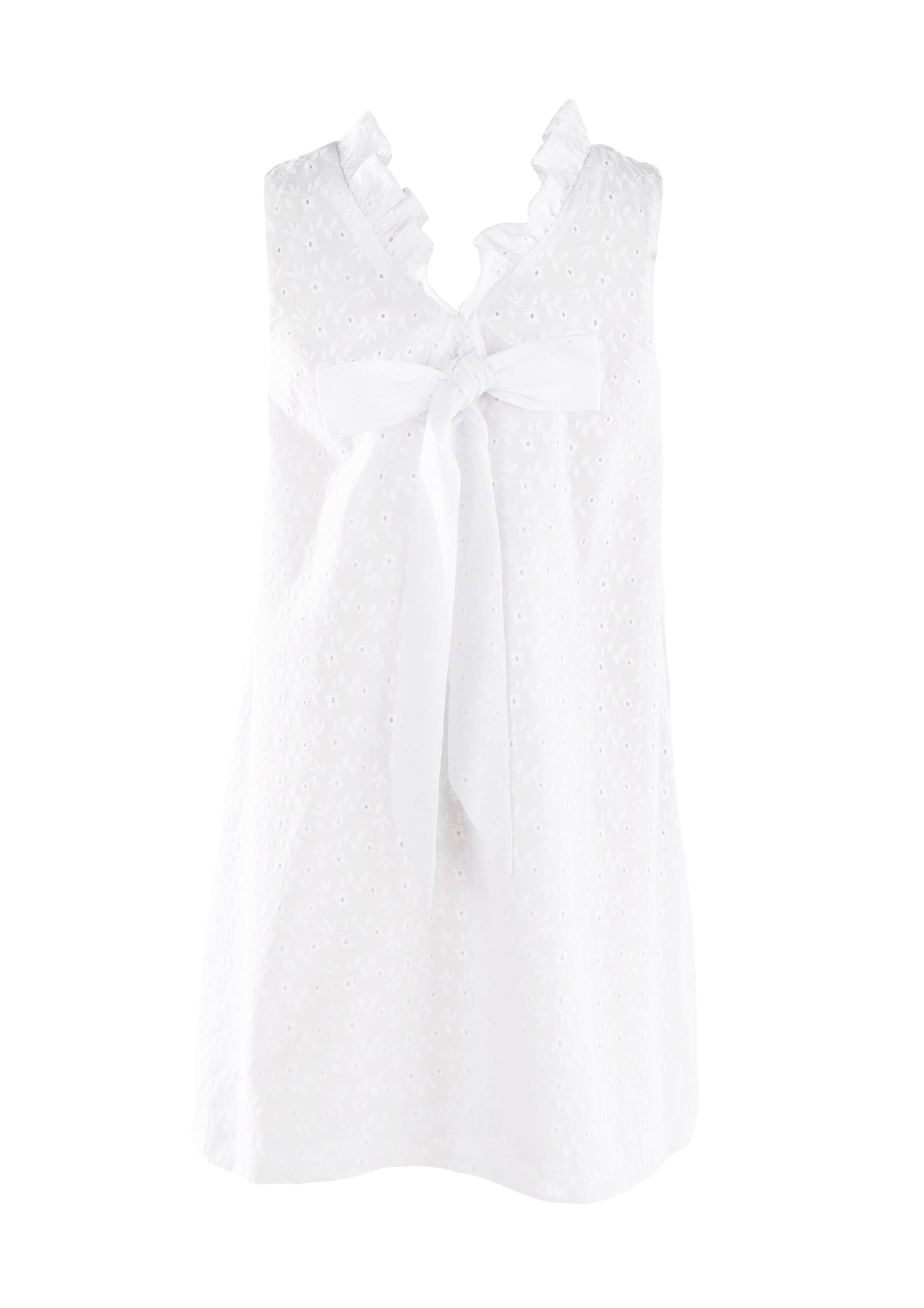 Luli & Me Gabby Girls Blair Dress - Bow in Back - White Eyelet by Luli & Me