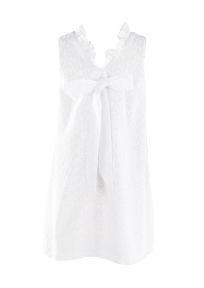 Luli & Me Gabby Girls Blair Dress - Bow in Back - White Eyelet by Luli & Me