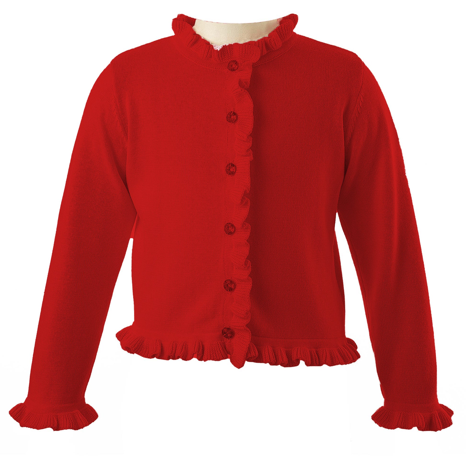 Rachel Riley London Girls Frill Cardigan Sweater - Red