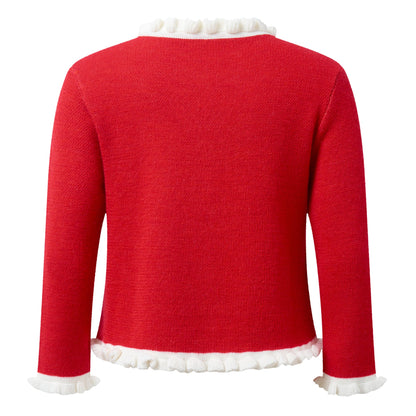 Rachel Riley London Girls Red Christmas Candy Cane Cardigan Sweater
