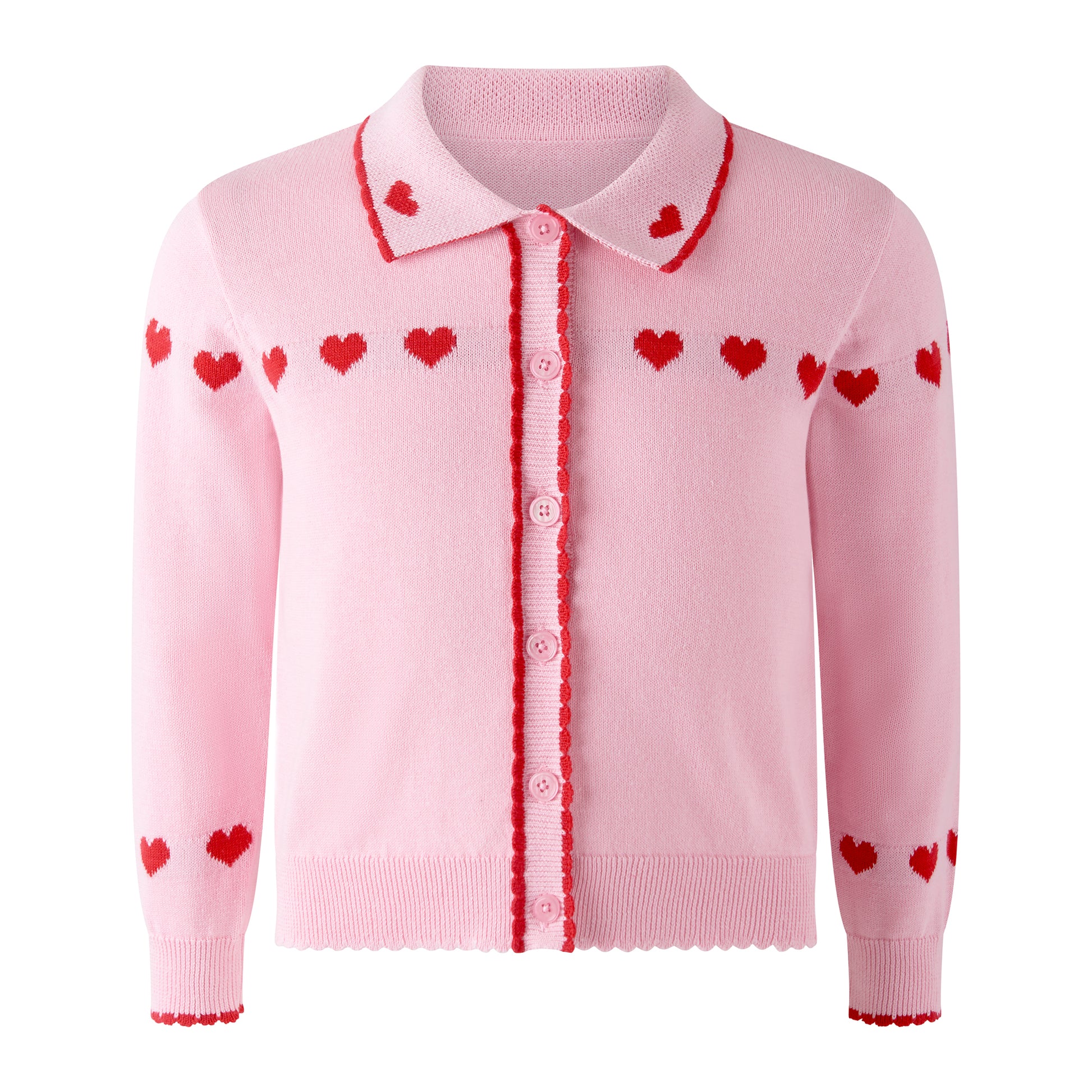 Rachel Riley London Girls Pink Valentine Heart Intarsia Cardigan Sweater