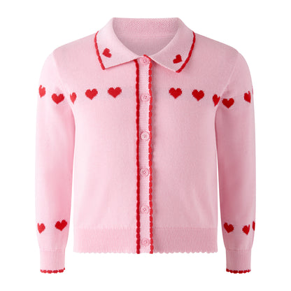 Rachel Riley London Girls Pink Valentine Heart Intarsia Cardigan Sweater by Rachel Riley