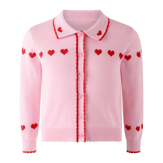 Rachel Riley London Girls Pink Valentine Heart Intarsia Cardigan Sweater by Rachel Riley