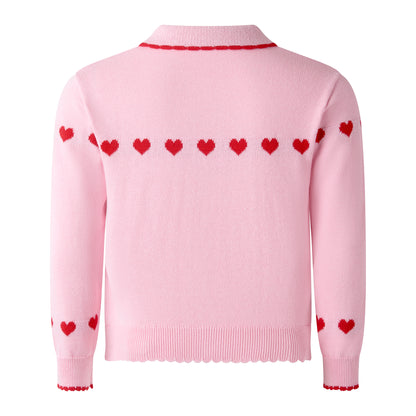 Rachel Riley London Girls Pink Valentine Heart Intarsia Cardigan Sweater by Rachel Riley