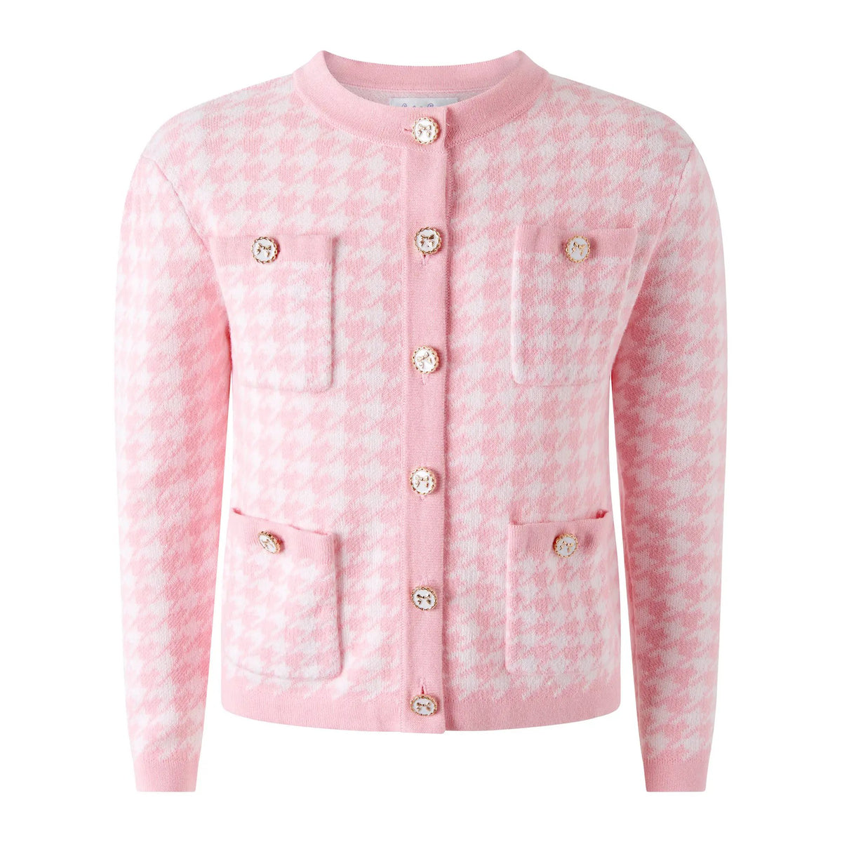 Rachel Riley London Girls Pink Houndstooth Knit Cardigan Sweater by Rachel Riley