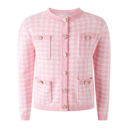 Rachel Riley London Girls Pink Houndstooth Knit Cardigan Sweater by Rachel Riley