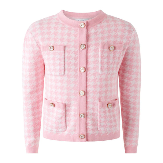 Rachel Riley London Girls Pink Houndstooth Knit Cardigan Sweater by Rachel Riley