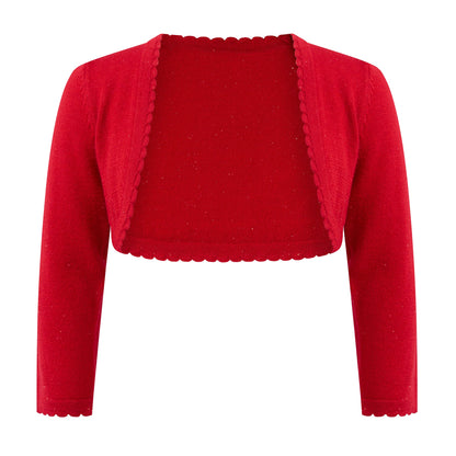 Rachel Riley London Girls Scallop Bolero - Red Sparkle by Rachel Riley