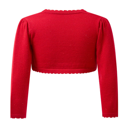 Rachel Riley London Girls Scallop Bolero - Red Sparkle by Rachel Riley