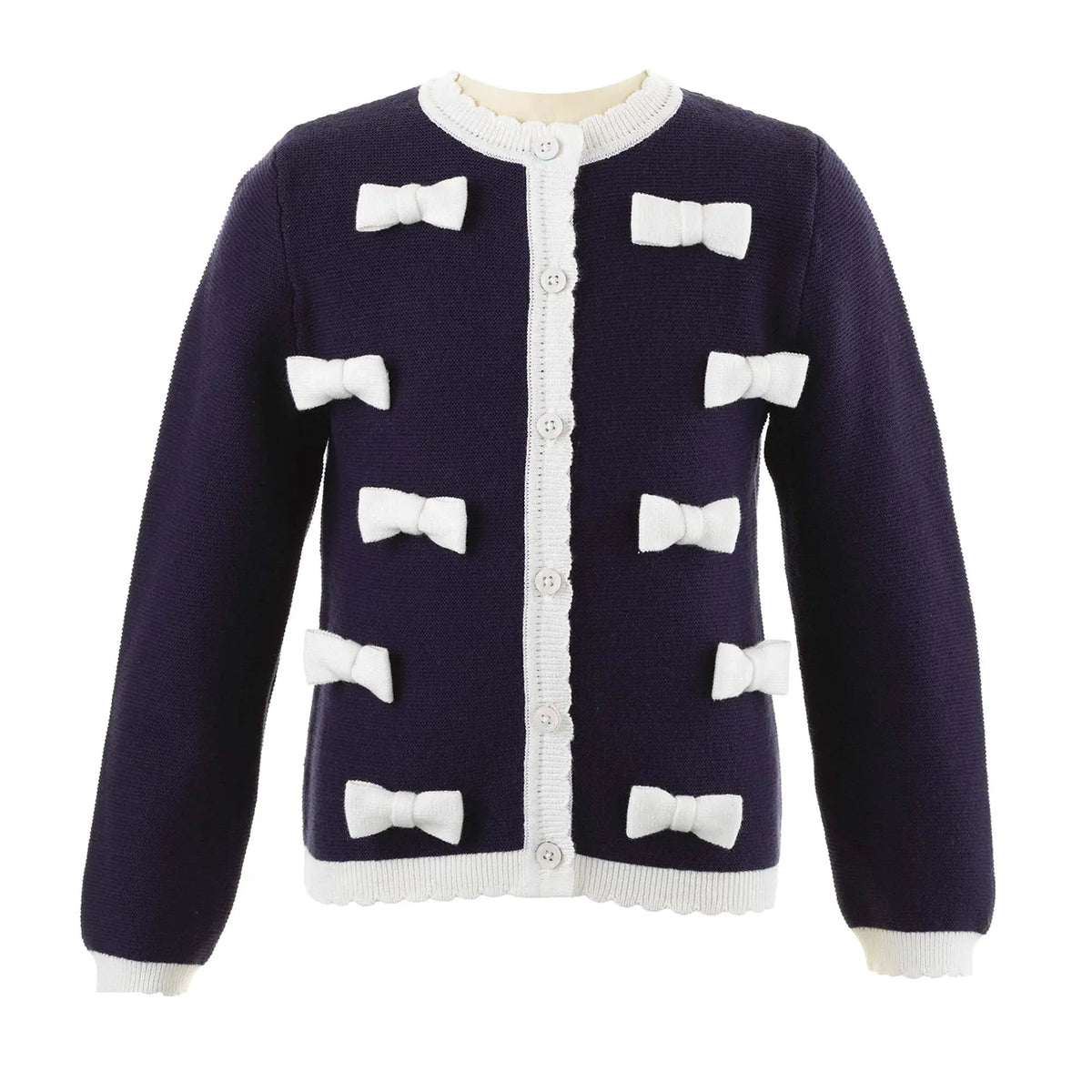 Rachel Riley London Girls Navy Blue Knit Cardigan Sweater with White Bows by Rachel Riley