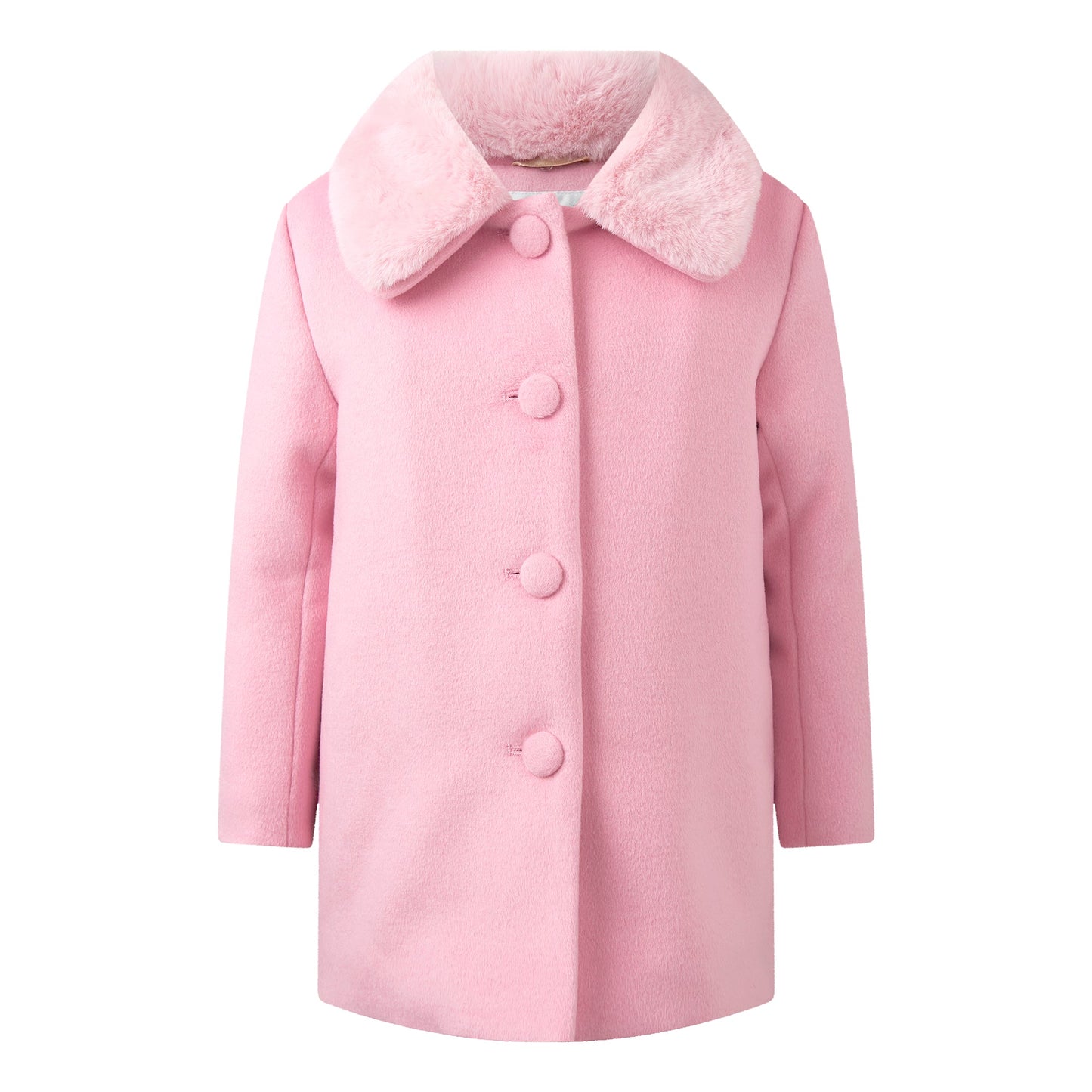 Rachel Riley London Girls Dress Coat - Pink with Faux Fur Collar by Rachel Riley