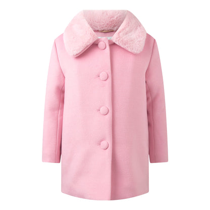 Rachel Riley London Girls Dress Coat - Pink with Faux Fur Collar by Rachel Riley