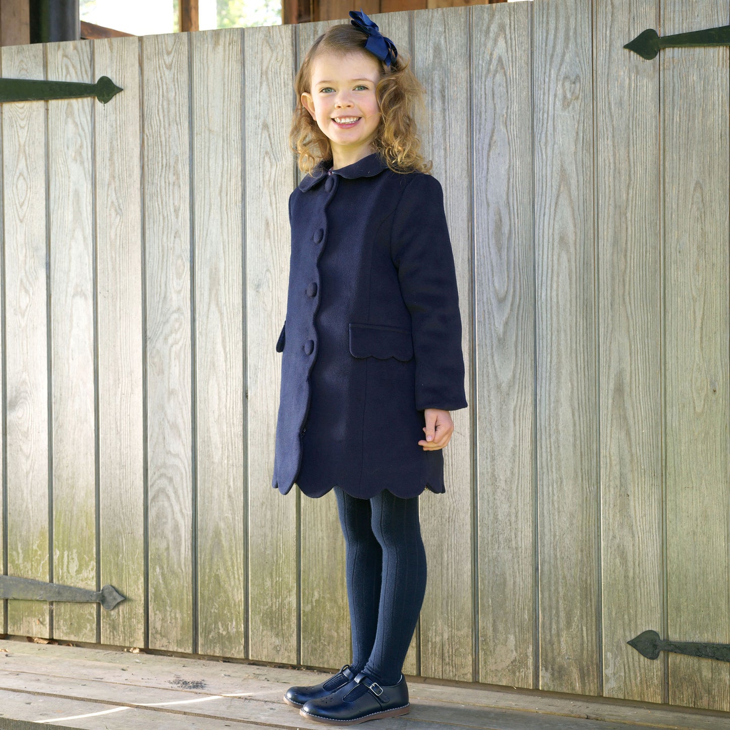 Rachel Riley London Girls Dress Coat - Navy Blue Scallop by Rachel Riley